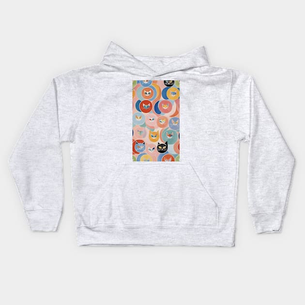 Hilma af Klint's Abstract Catopia: Whimsical Feline Reverie Kids Hoodie by FridaBubble